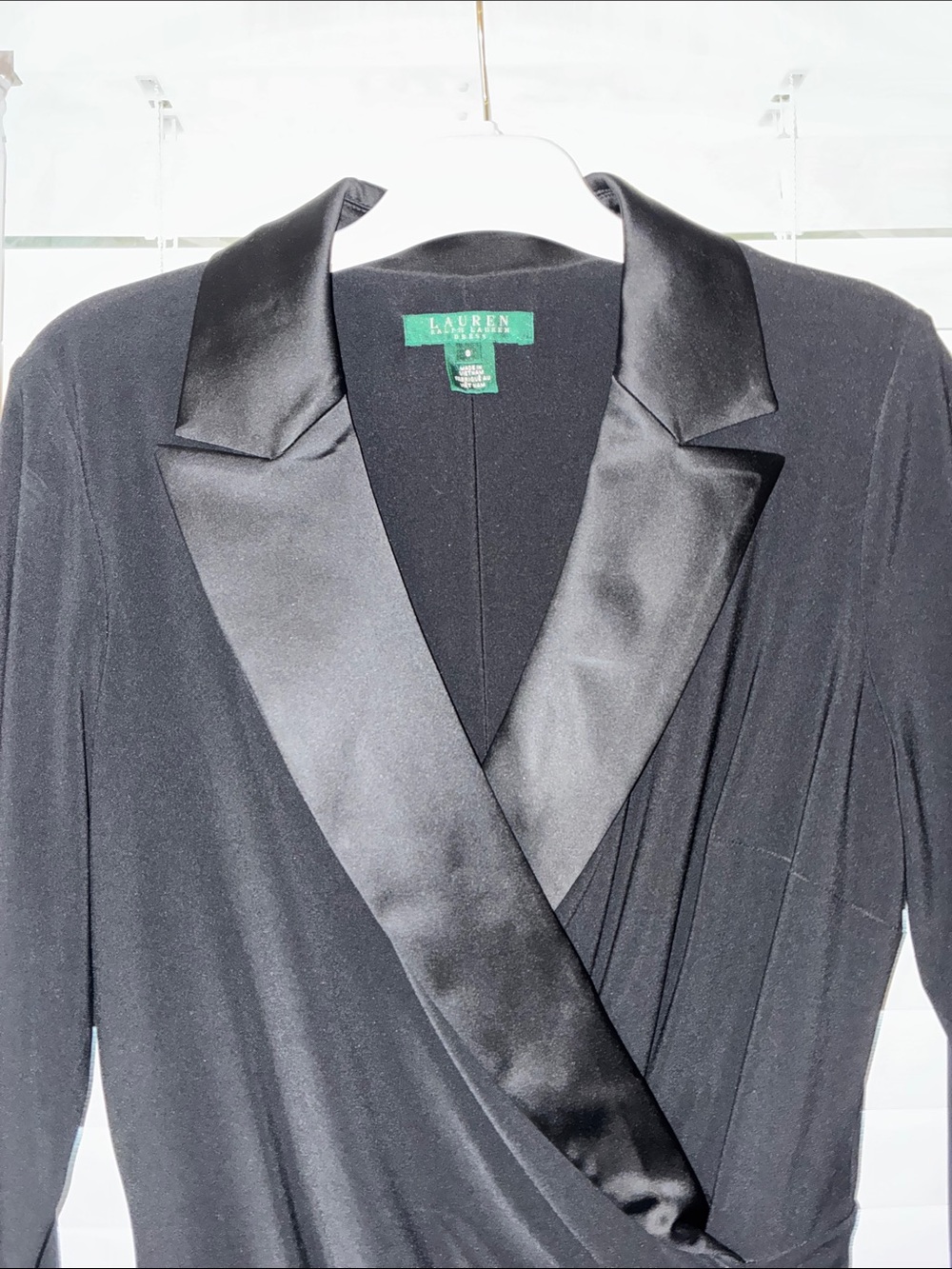 Lauren Ralph Lauren Black Long-Sleeve Wrap Dress with Satin Lapel - Picture 2 of 5